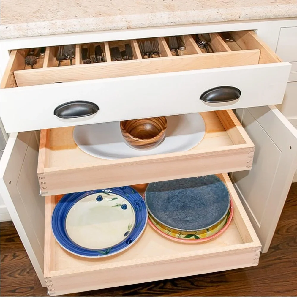 32''W x 21''D x 3''H Pull Out Cabinet Drawer Soft Close Slide Out Wood Organizer